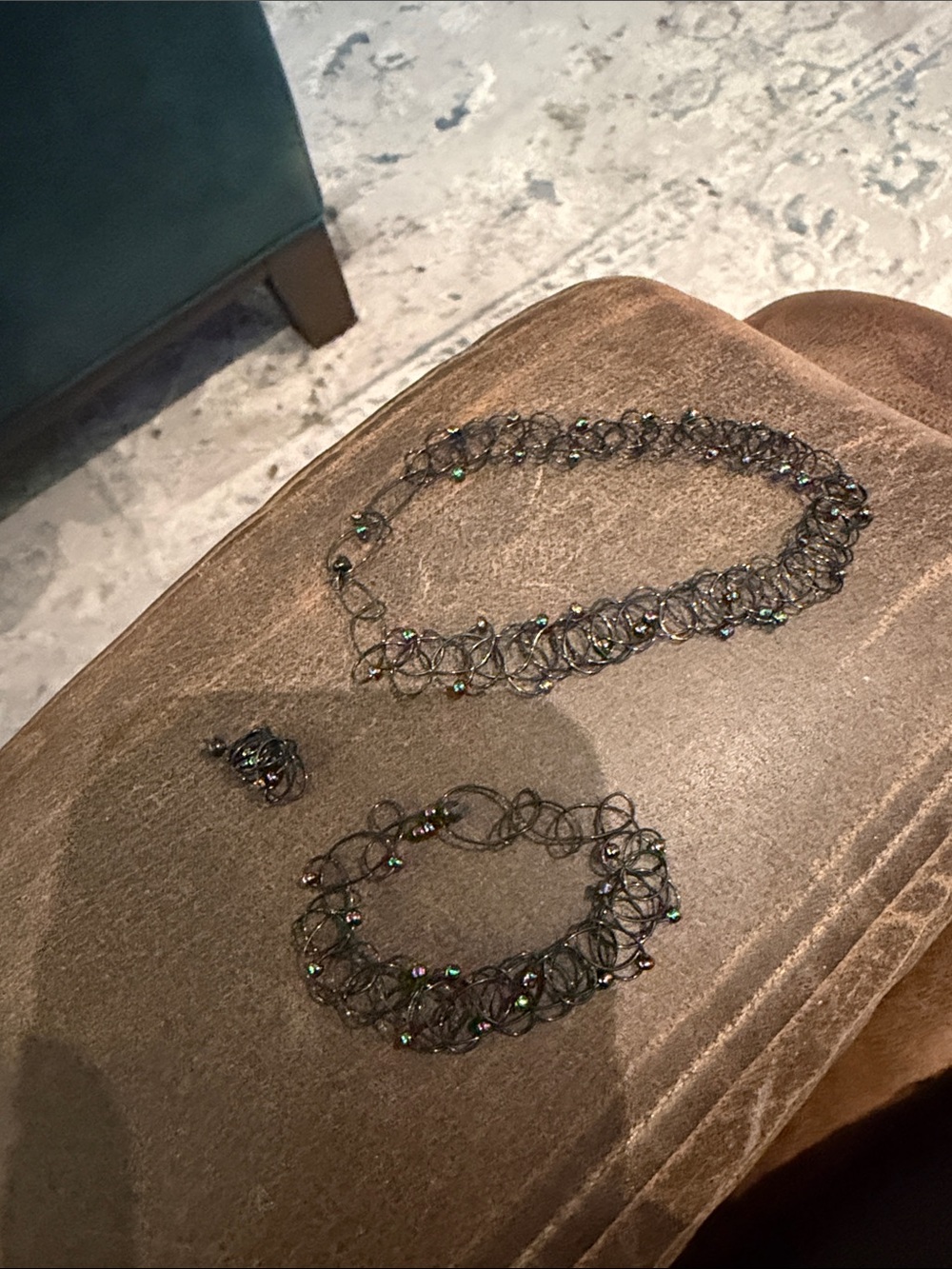 Cute Stretch Tattoo Style Choker Bracelet Ring Set